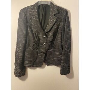 ATELIER Suit Jacket Size 10 Black White Buttons Pockets Career Blazer